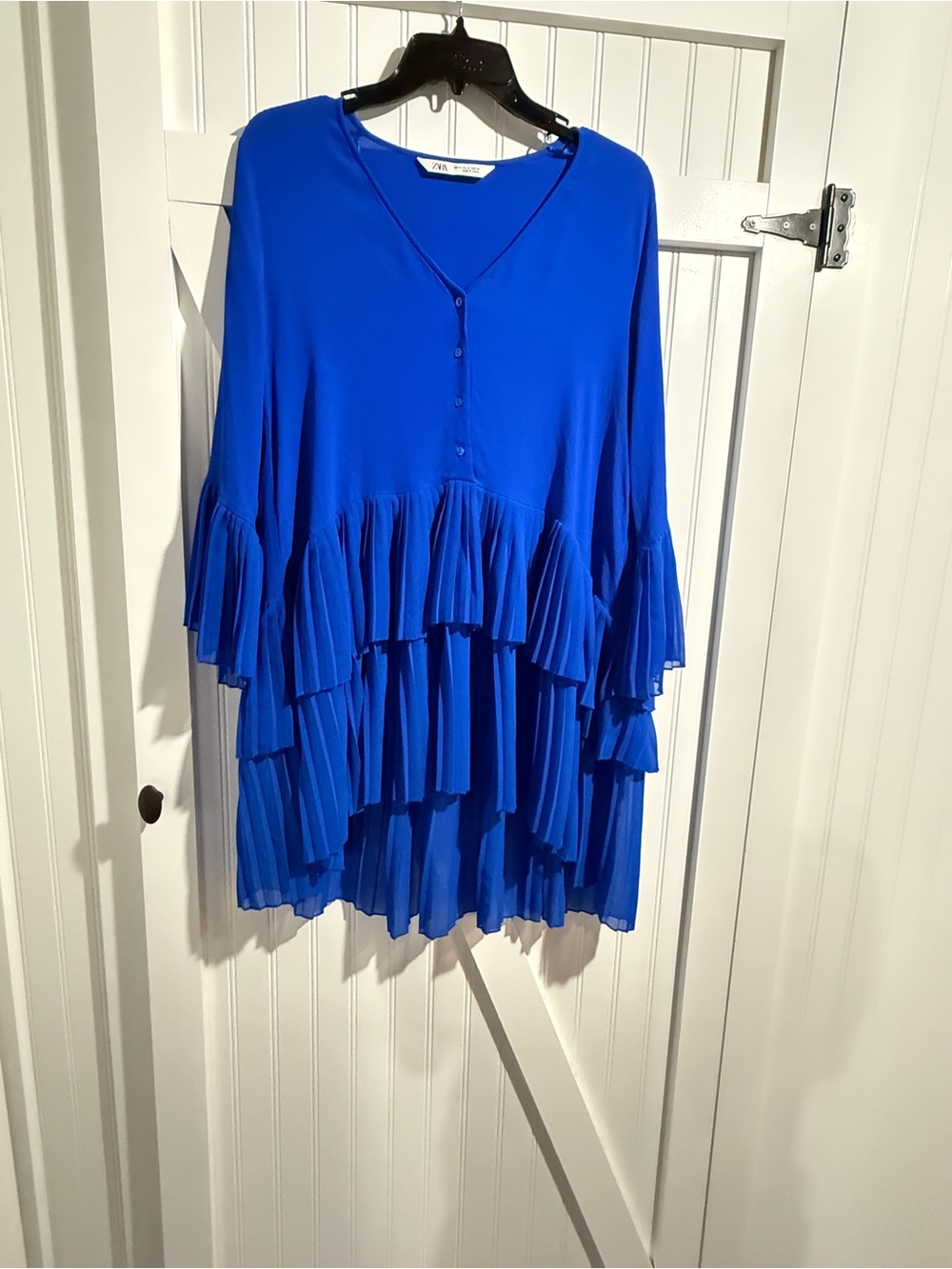 Zara Royal Blue Tiered Ruffle V-Neck Tunic